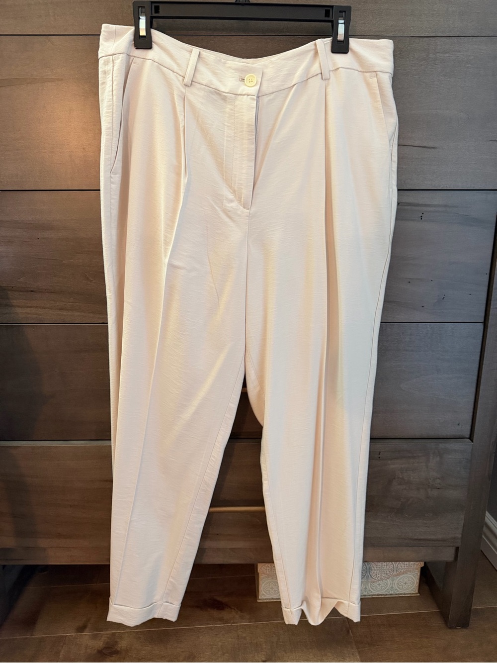 LOFT Cream Pleated Ankle Trousers